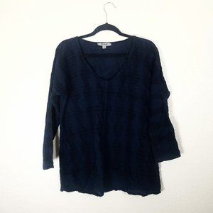 Flax Linen Navy Black Printed Top Shirt Lagenlook